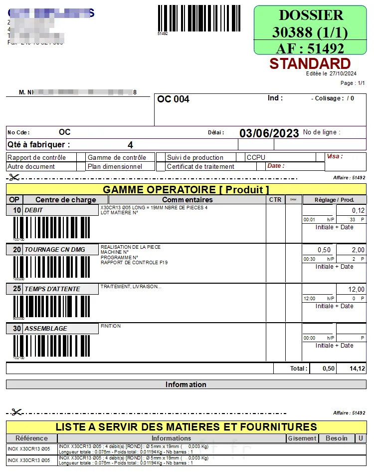 Ordre de fabrication