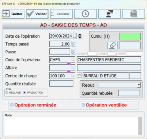 Saisie des temps Temps